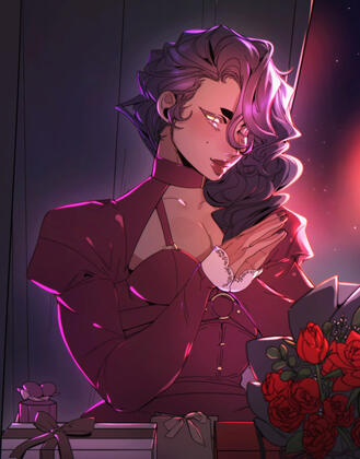 Cell-shaded, half-body